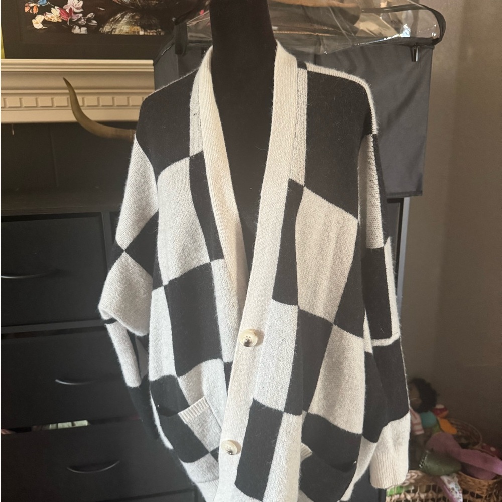 Dressed in LALA Black and White Checkered Cardigan